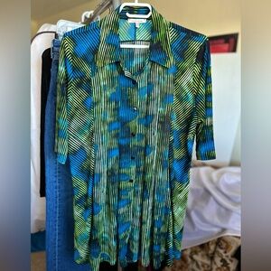 Vivian Wong Electric Blue and Green Button Up Blouse